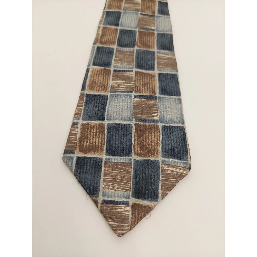 Como Men's Tie Rectangular Pattern Blue Tan Gray